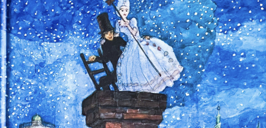 Tegning af soldaten og balletdanserinden i eventyret fyrtøjet